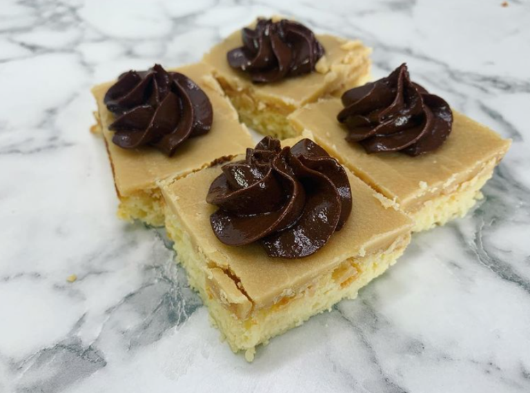 Keto Caramel Cake Bites with Chocolate Frosting